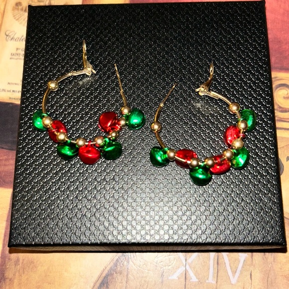 Festive Red and Green Hoop Earrings - Picture 1 of 3